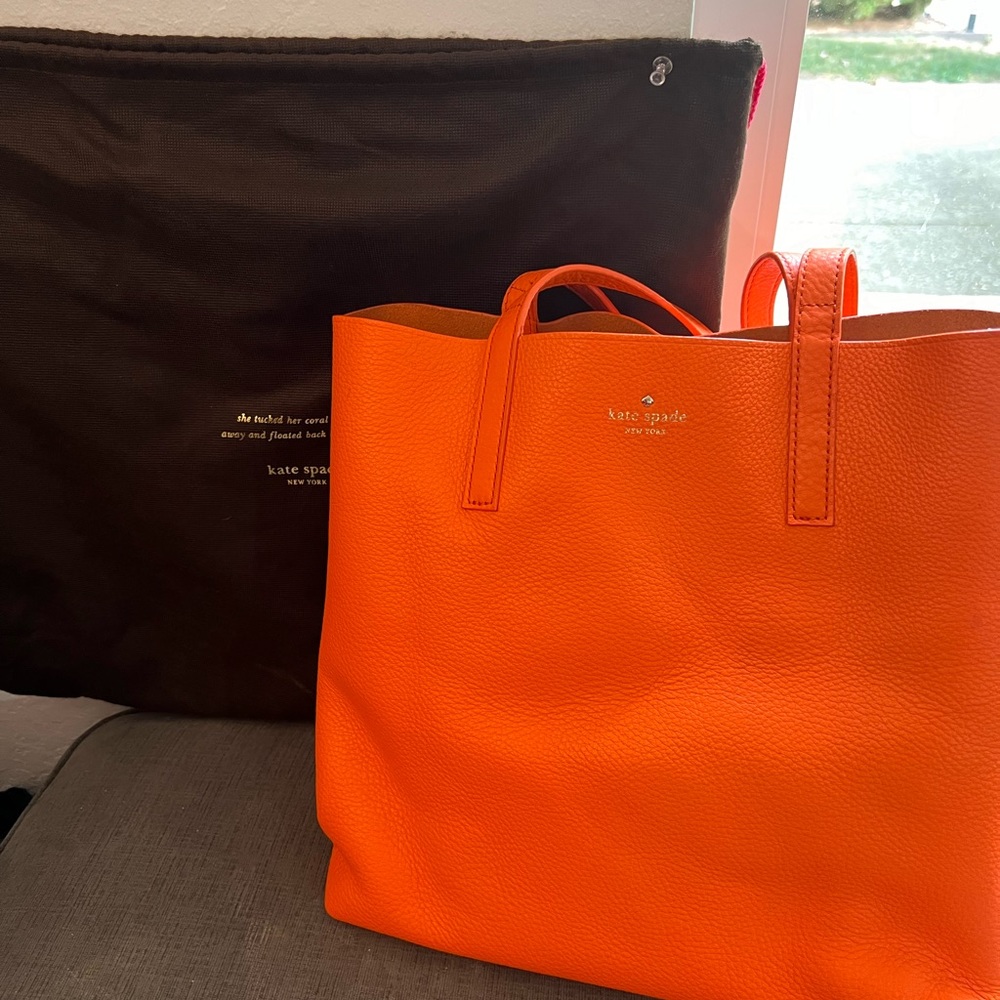 Kate spade orange Italian pebble leather tote bag